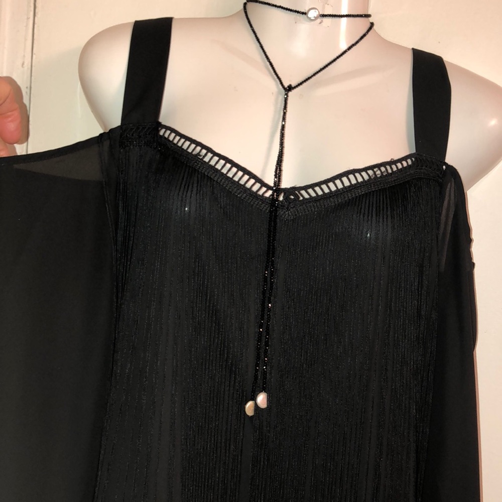 Fringe beautiful black cold shoulder blouse